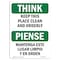 Signmission OSHA THINK Sign, Keep This Place Clean Orderly Bilingual, 10in X 7in Plastic, 7" W, 10" L, Lndscp OS-TS-P-710-L-11839 - alternate 1